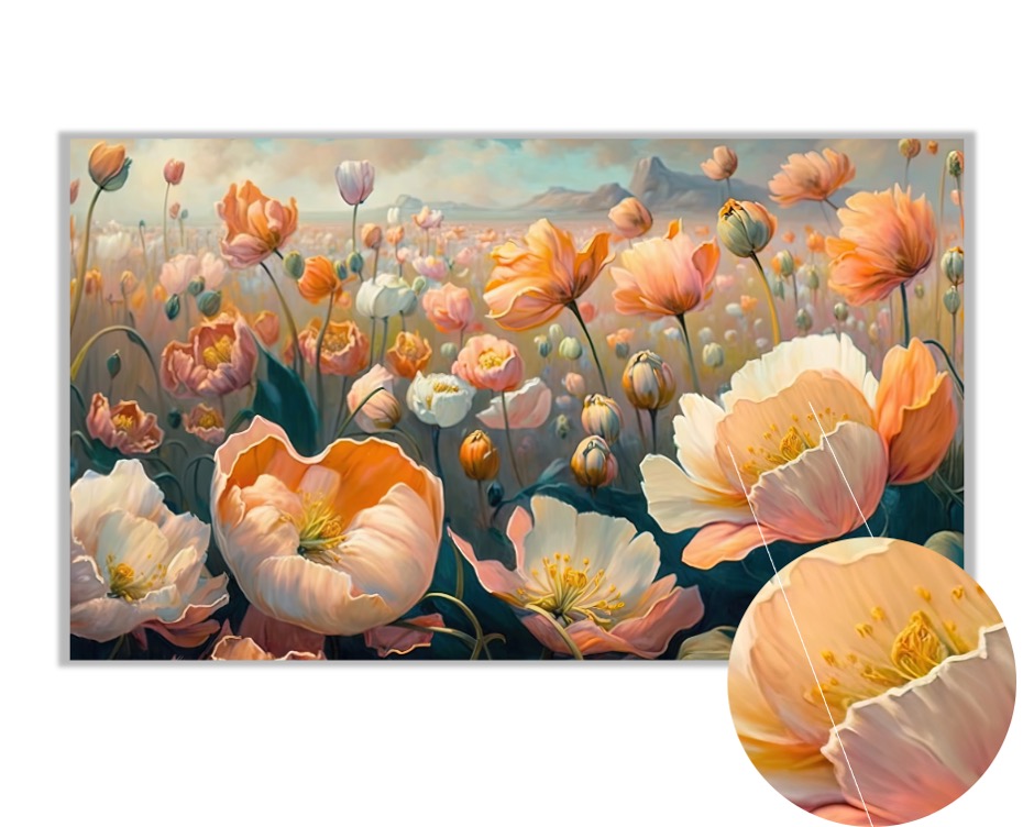 Foto 4 pulgar | Cuadro Decorativo Entelado 70x120cm Campo de Flores con Cielo y Abeja Arte Generativo Lleno de Vida