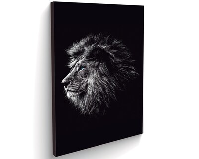 Foto 2 | Cuadro Decorativo Entelado León en Blanco y Negro con Ojos Azules 70x120 cm