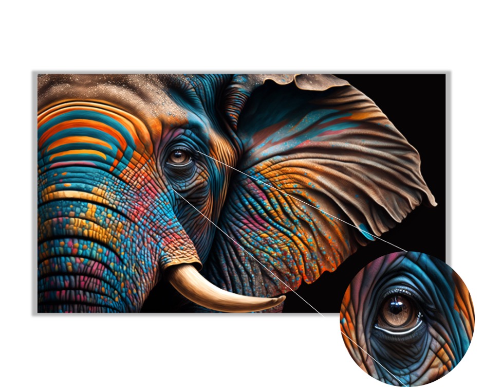 Foto 3 | Cuadro Decorativo Entelado 70x120cm Retrato de Elefante con Colores Vibrantes Arte Generativo Lleno de Vida