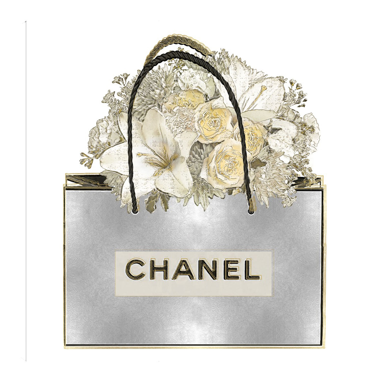 Cuadro Decorativo Fine Art Tj Bolsa de Plata con Ramo Floral