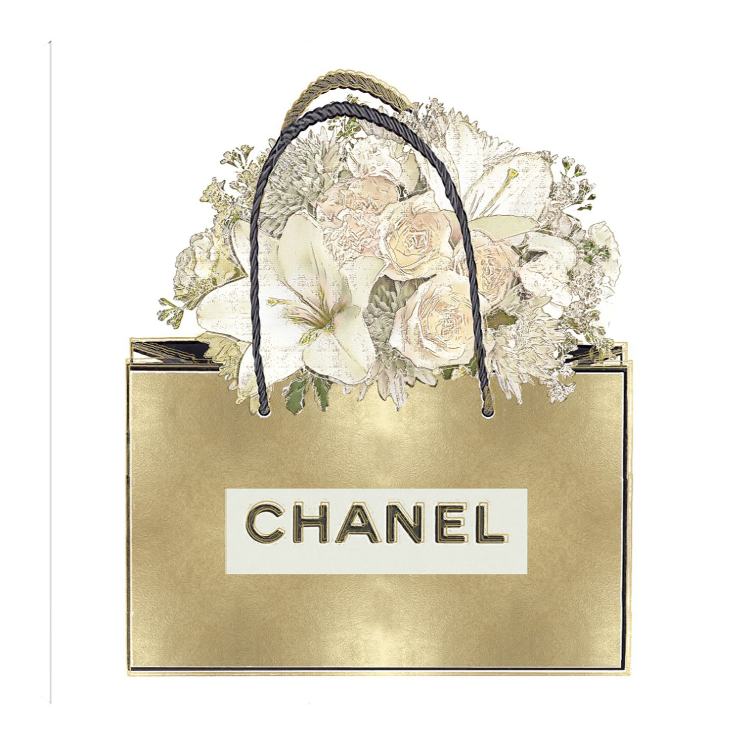 Cuadro Decorativo - Bolsa De Oro Con Ramo Floral - Madeline Blake  - Arte Moderno - Impresión En Lienzo - Fine Art Tj