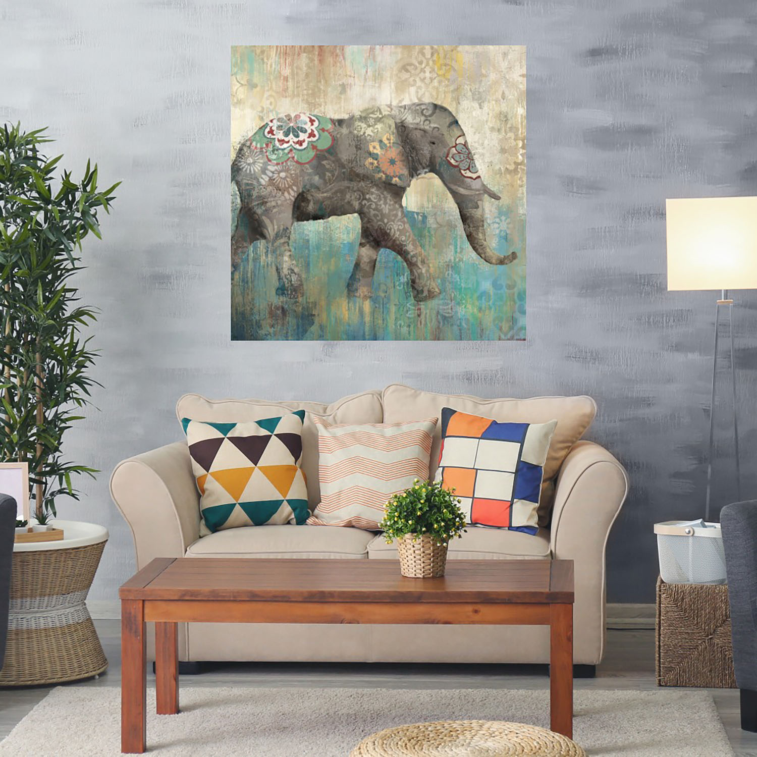 Foto 2 | Cuadro Decorativo - Elefante Boho I - Heather Hayes  - Arte Animales - Impresión En Lienzo - Fine Art Tj