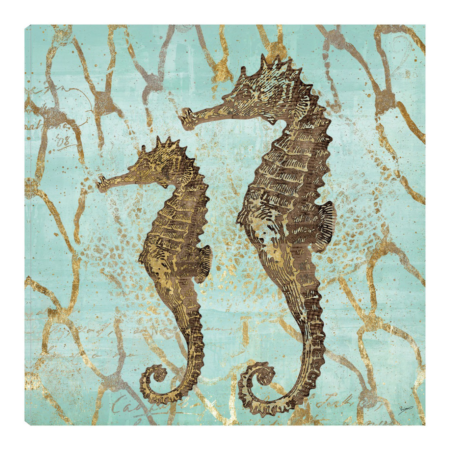 Cuadro Decorativo - Caballitos De Mar De Oro - Heather Hayes  - Arte Animales - Impresión En Lienzo - Fine Art Tj