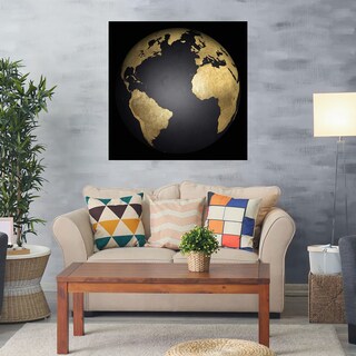 Foto 2 | Cuadro Decorativo - Globo Terraqueo Dorado Y Negro - Belle Maison - Arte Moderno - Impresión En Lienzo - Fine Art Tj
