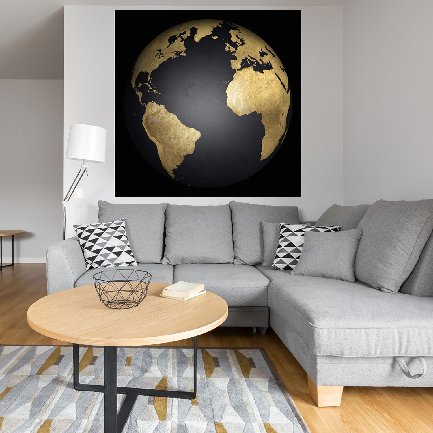 Foto 4 | Cuadro Decorativo - Globo Terraqueo Dorado Y Negro - Belle Maison  - Arte Moderno - Impresión En Lienzo - Fine Art Tj