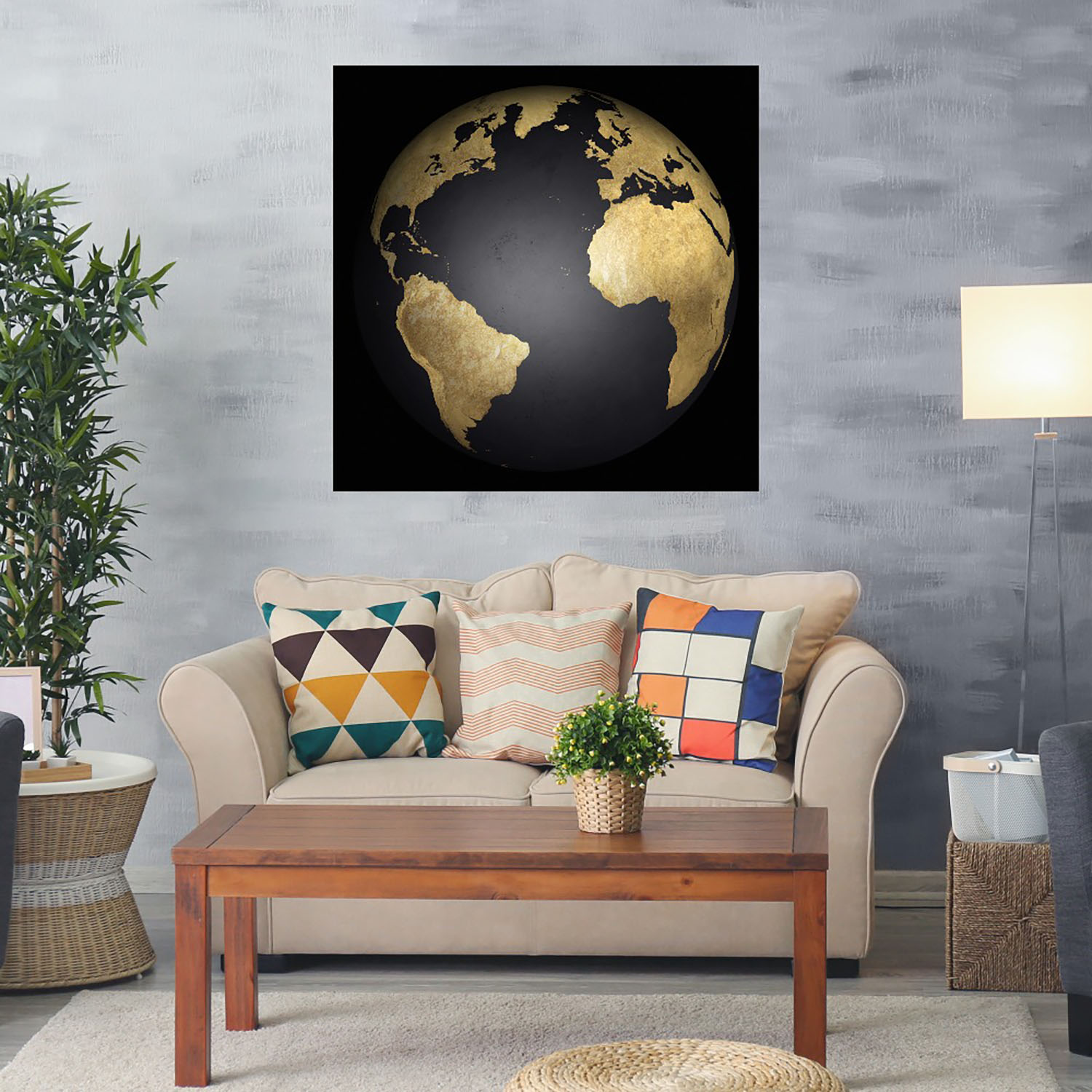 Foto 2 | Cuadro Decorativo Fine Art Tj Globo Terráqueo Dorado y Negro Belle Maison