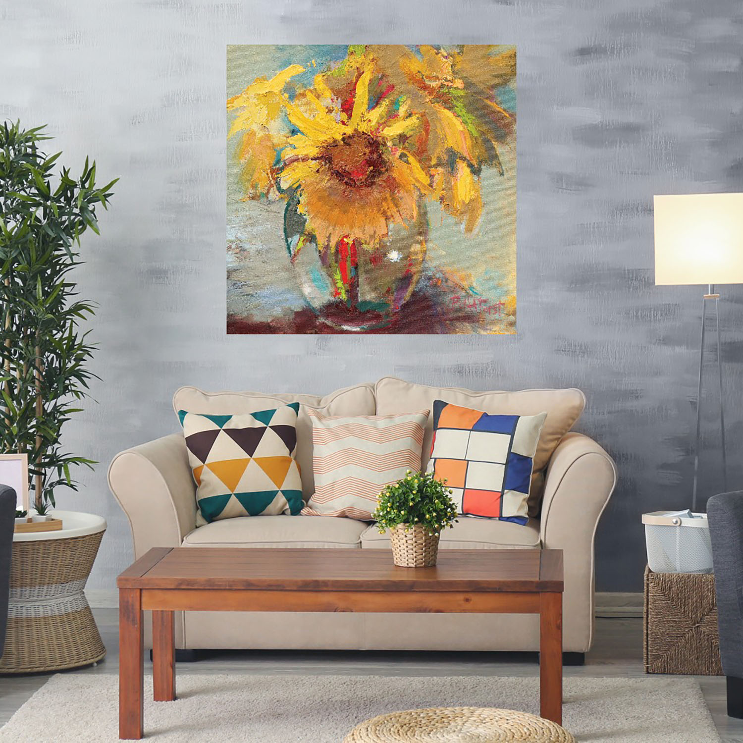 Foto 2 | Cuadro Decorativo - Girasoles En Agua - Beth Forst  - Arte Moderno - Impresión En Lienzo - Fine Art Tj