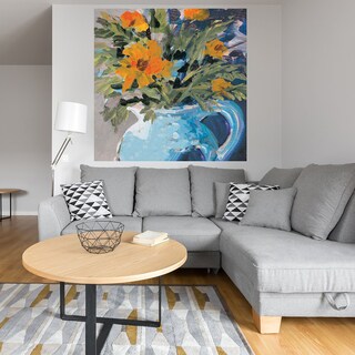 Foto 4 | Cuadro Decorativo - Margaritas Naranjas En Jarrón Azul - Jane Slivka - Arte Floral - Impresión En Lienzo - Fine Art Tj