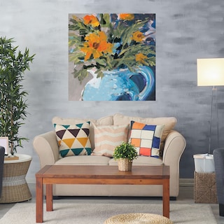 Foto 2 | Cuadro Decorativo - Margaritas Naranjas En Jarrón Azul - Jane Slivka - Arte Floral - Impresión En Lienzo - Fine Art Tj