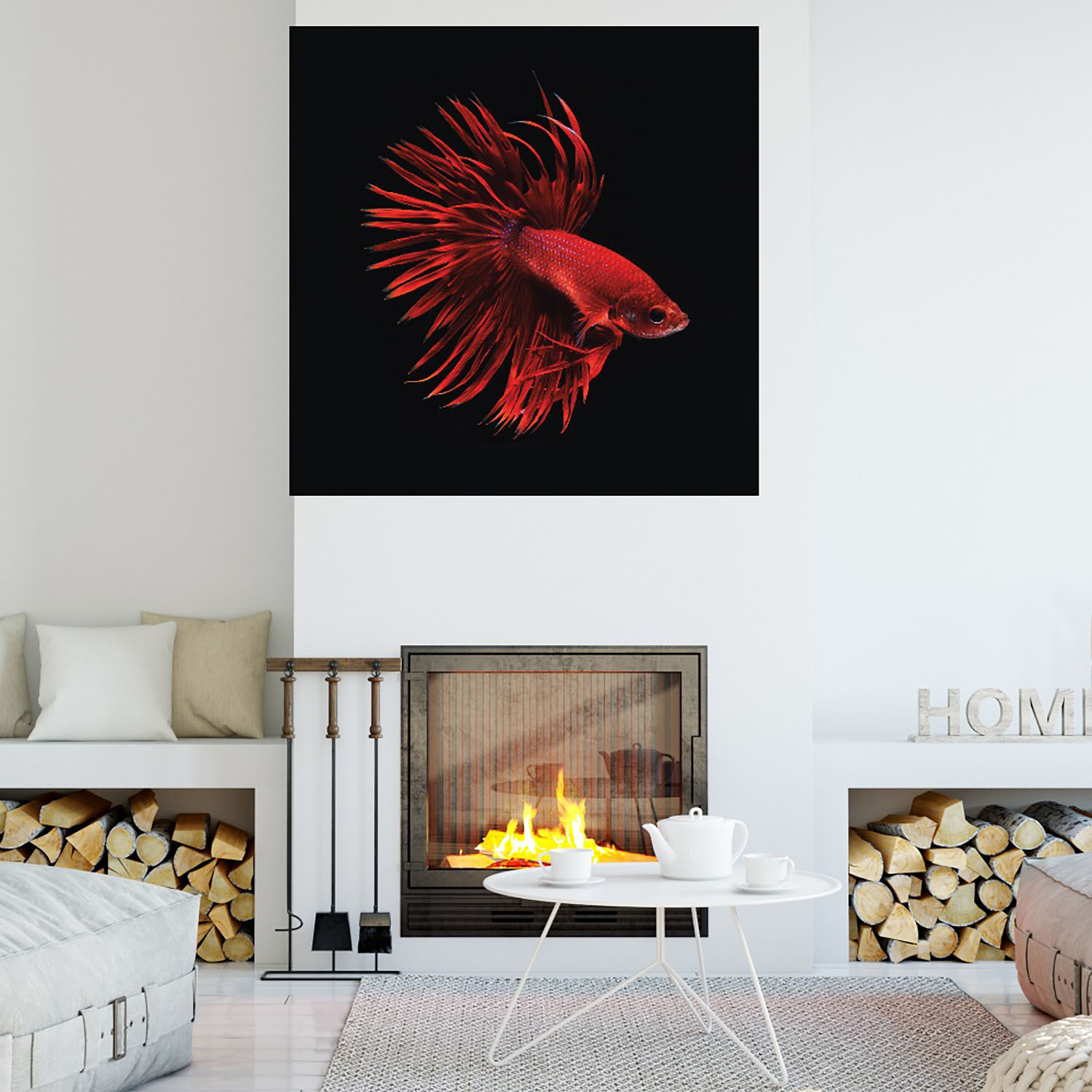 Foto 4 | Cuadro Decorativo Fine Art Tj Pescado Beta Rojo Incado Arte Animales Impresión en Lienzo