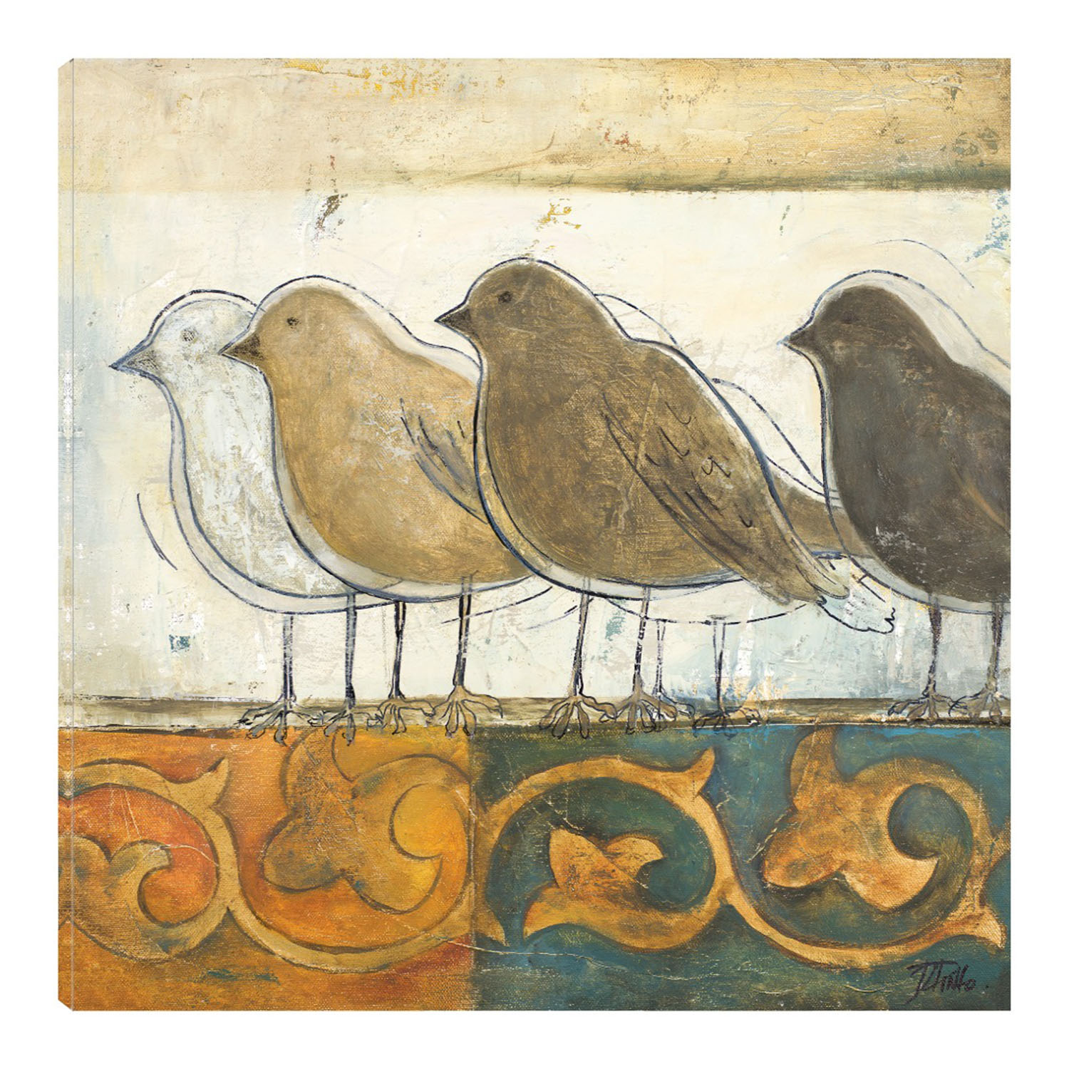 Foto 1 | Cuadro Decorativo - Pájaros En El Damasco I - Patricia Pinto  - Arte Animales - Impresión En Lienzo - Fine Art Tj