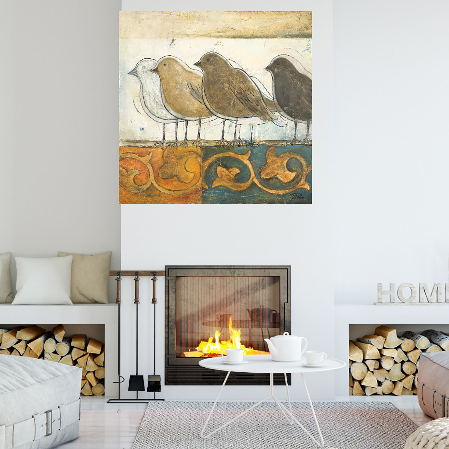 Foto 4 | Cuadro Decorativo - Pájaros En El Damasco I - Patricia Pinto  - Arte Animales - Impresión En Lienzo - Fine Art Tj