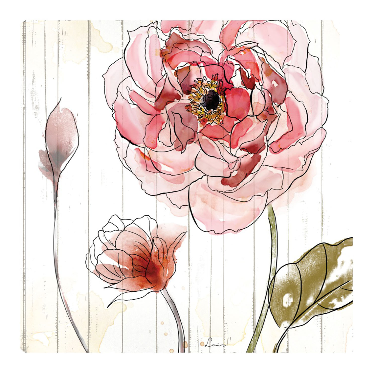 Foto 1 | Cuadro Decorativo Fine Art Tj Rojo en Acuarela II Heather Hayes Arte Floral Impresión en Lienzo