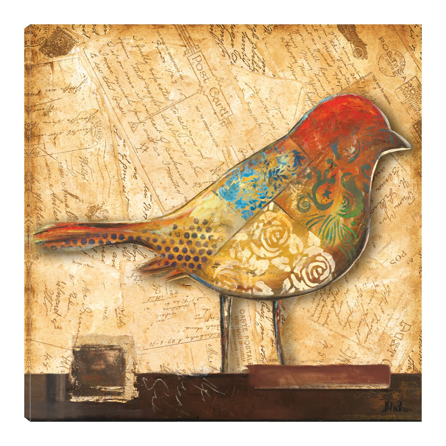 Cuadro Decorativo - Pajaro En Collage Ii - Patricia Pinto  - Arte Animales - Impresión En Lienzo - Fine Art Tj