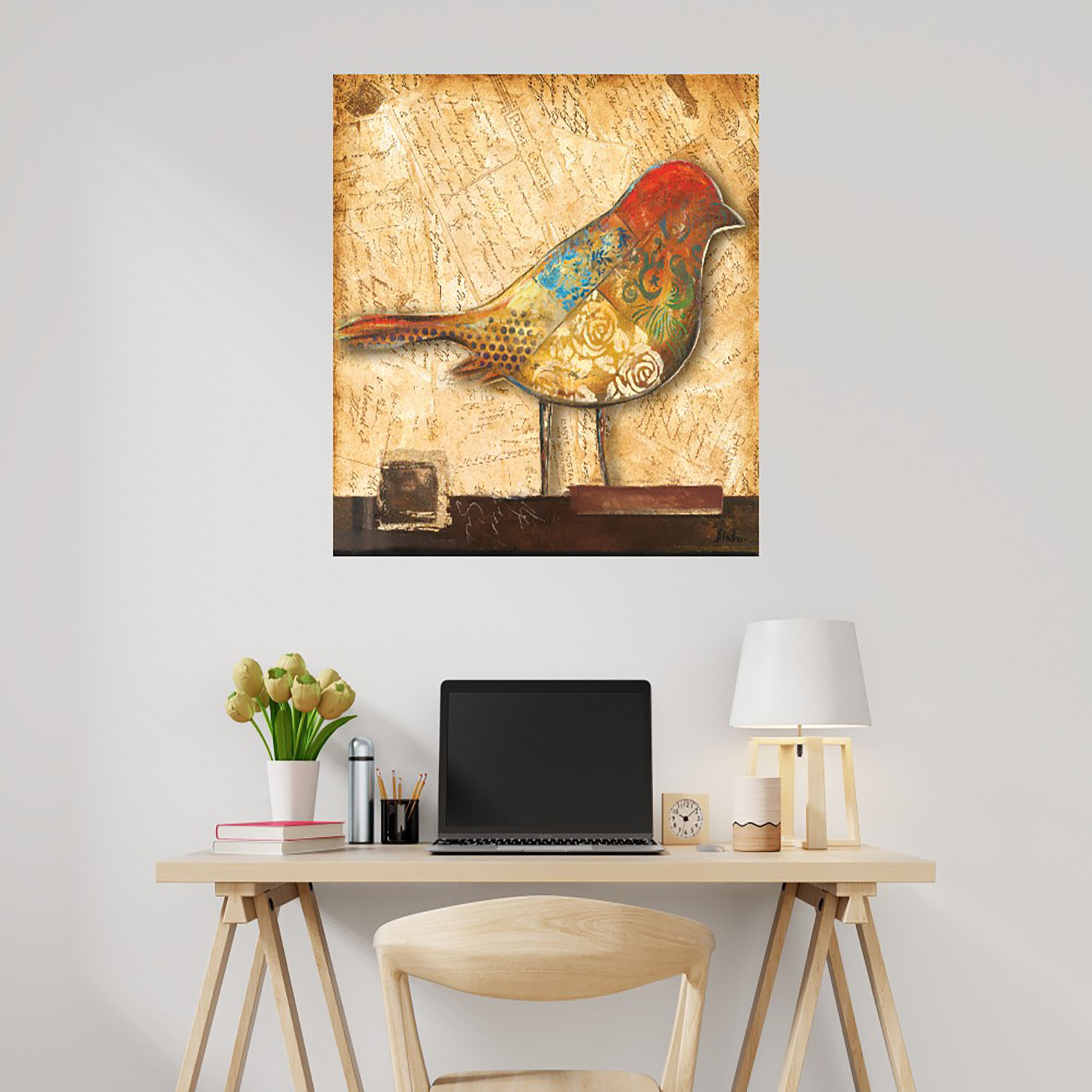 Foto 2 | Cuadro Decorativo - Pajaro En Collage Ii - Patricia Pinto  - Arte Animales - Impresión En Lienzo - Fine Art Tj