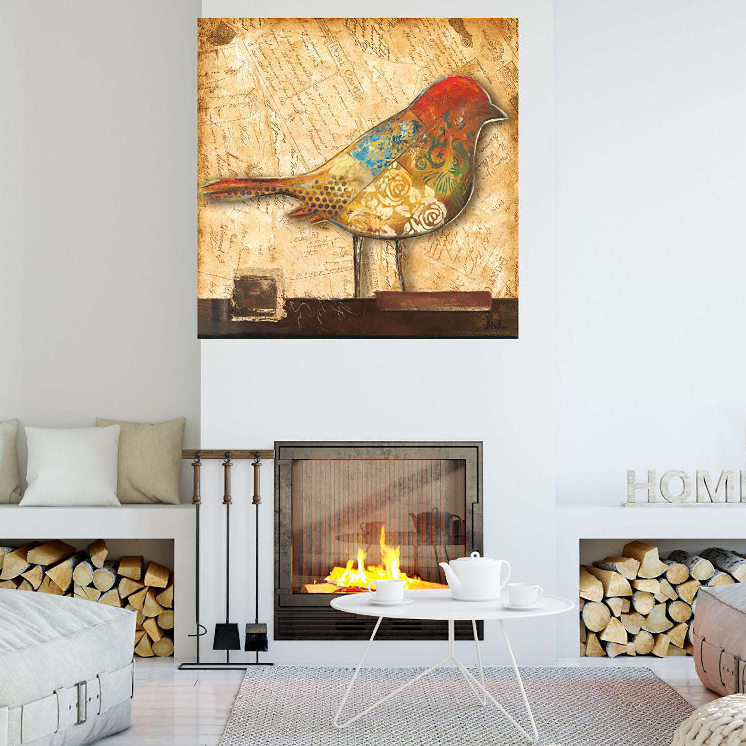 Foto 4 | Cuadro Decorativo - Pajaro En Collage Ii - Patricia Pinto  - Arte Animales - Impresión En Lienzo - Fine Art Tj