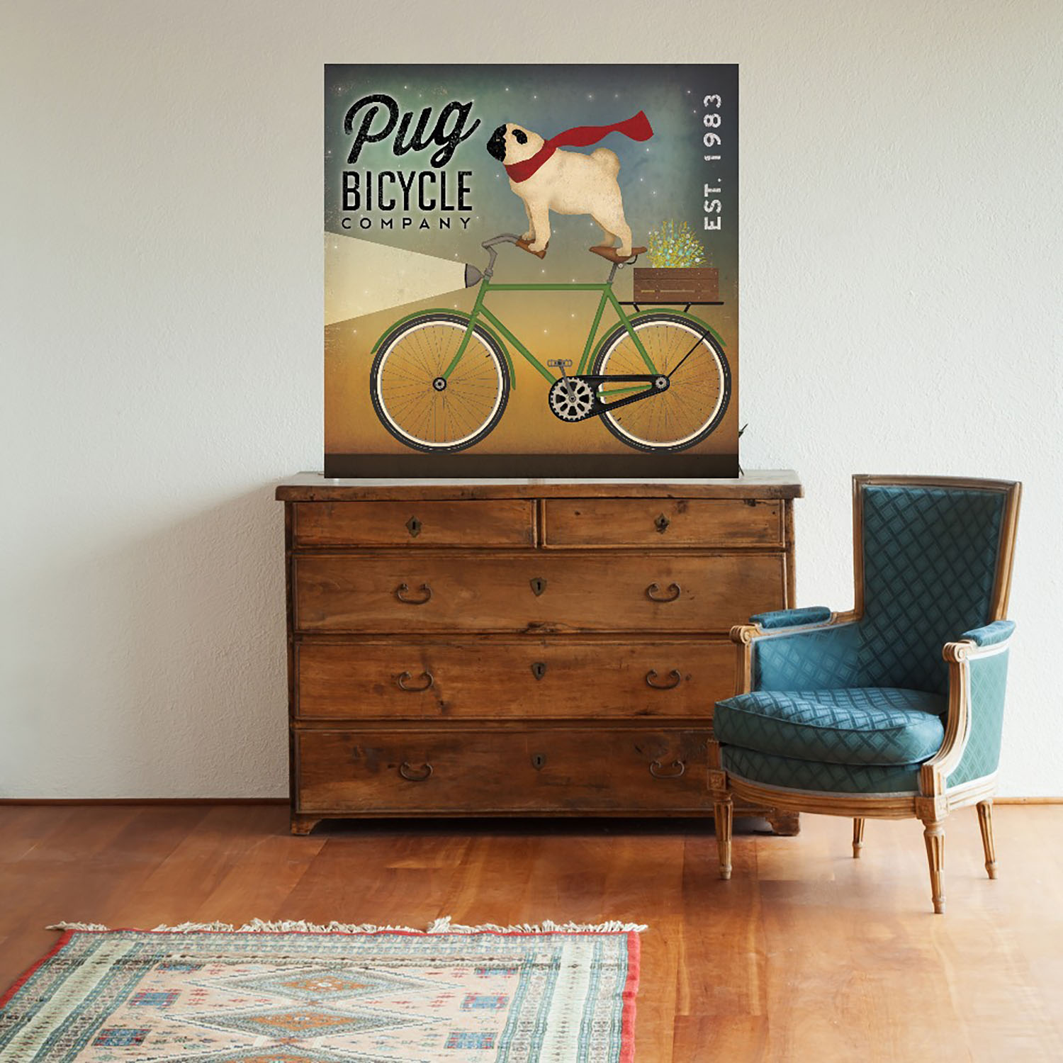 Foto 2 | Cuadro Decorativo - Pug En Una Bicicleta - Ryan Fowler - Arte Animales - Impresión En Lienzo - Fine Art Tj