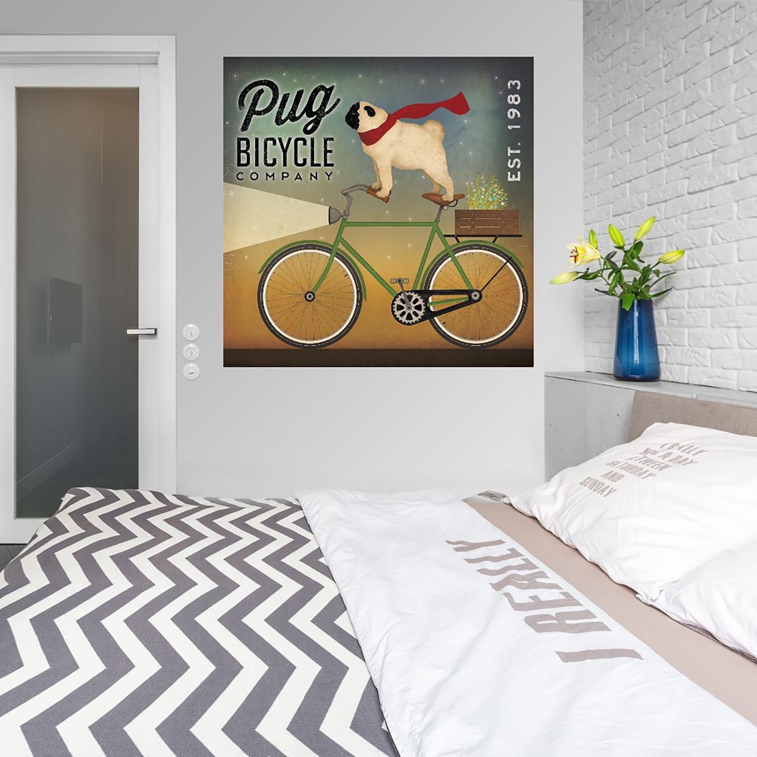 Foto 4 pulgar | Cuadro Decorativo - Pug En Una Bicicleta - Ryan Fowler  - Arte Animales - Impresión En Lienzo - Fine Art Tj