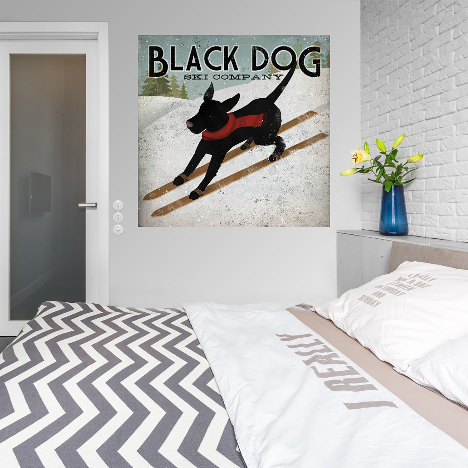 Foto 4 pulgar | Cuadro Decorativo Fine Art Tj Perro Negro Esquiando Ryan Fowler Arte Animales Impresión en Lienzo