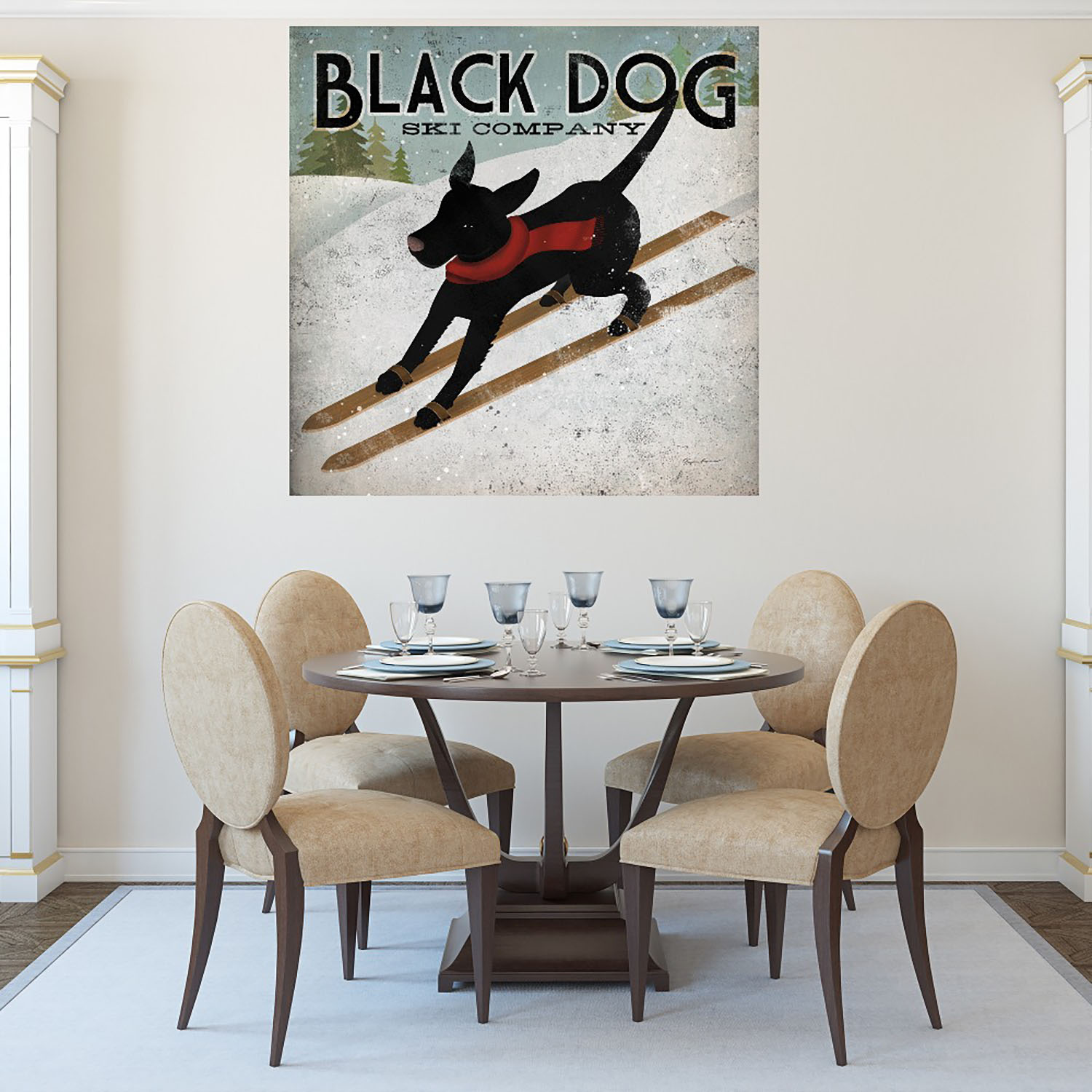 Foto 5 pulgar | Cuadro Decorativo Fine Art Tj Perro Negro Esquiando Ryan Fowler Arte Animales Impresión en Lienzo