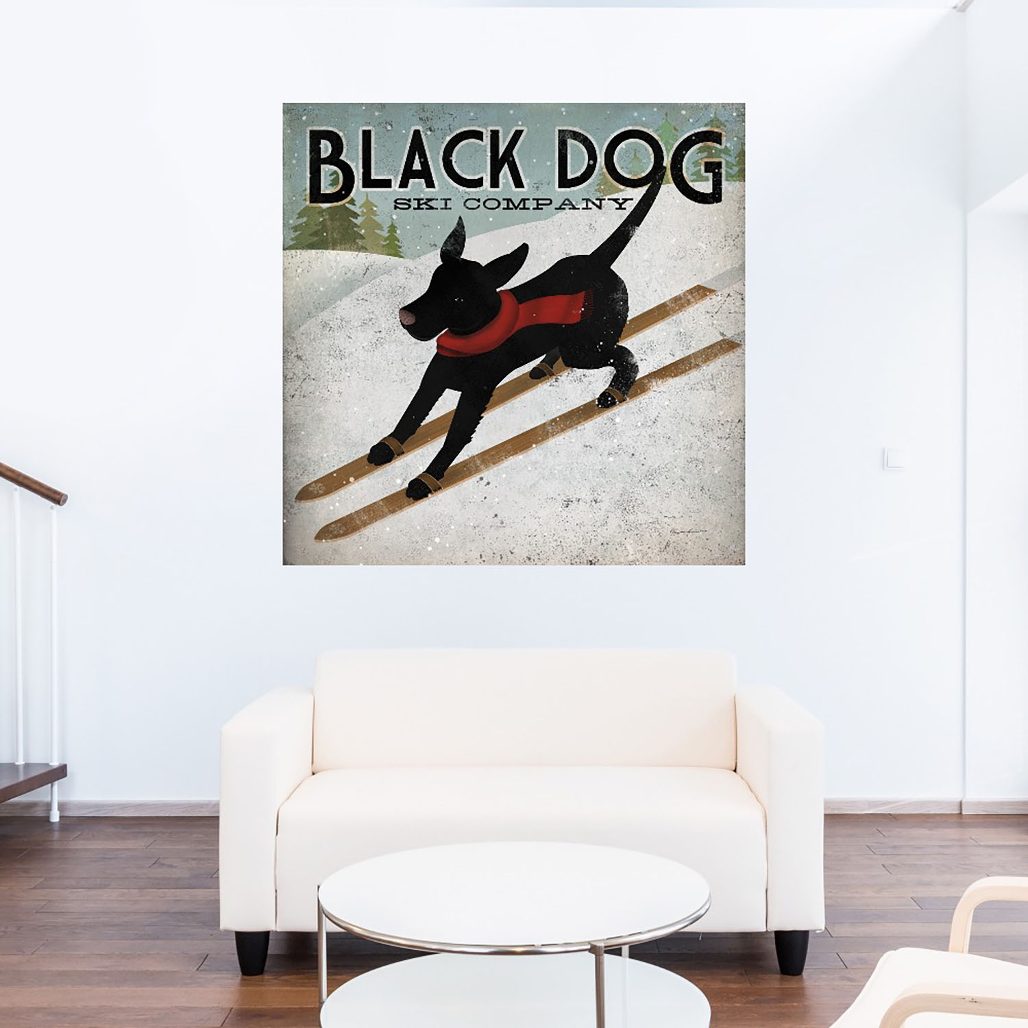 Foto 5 | Cuadro Decorativo Fine Art Tj Perro Negro Esquiando Ryan Fowler Arte Animales Impresión en Lienzo