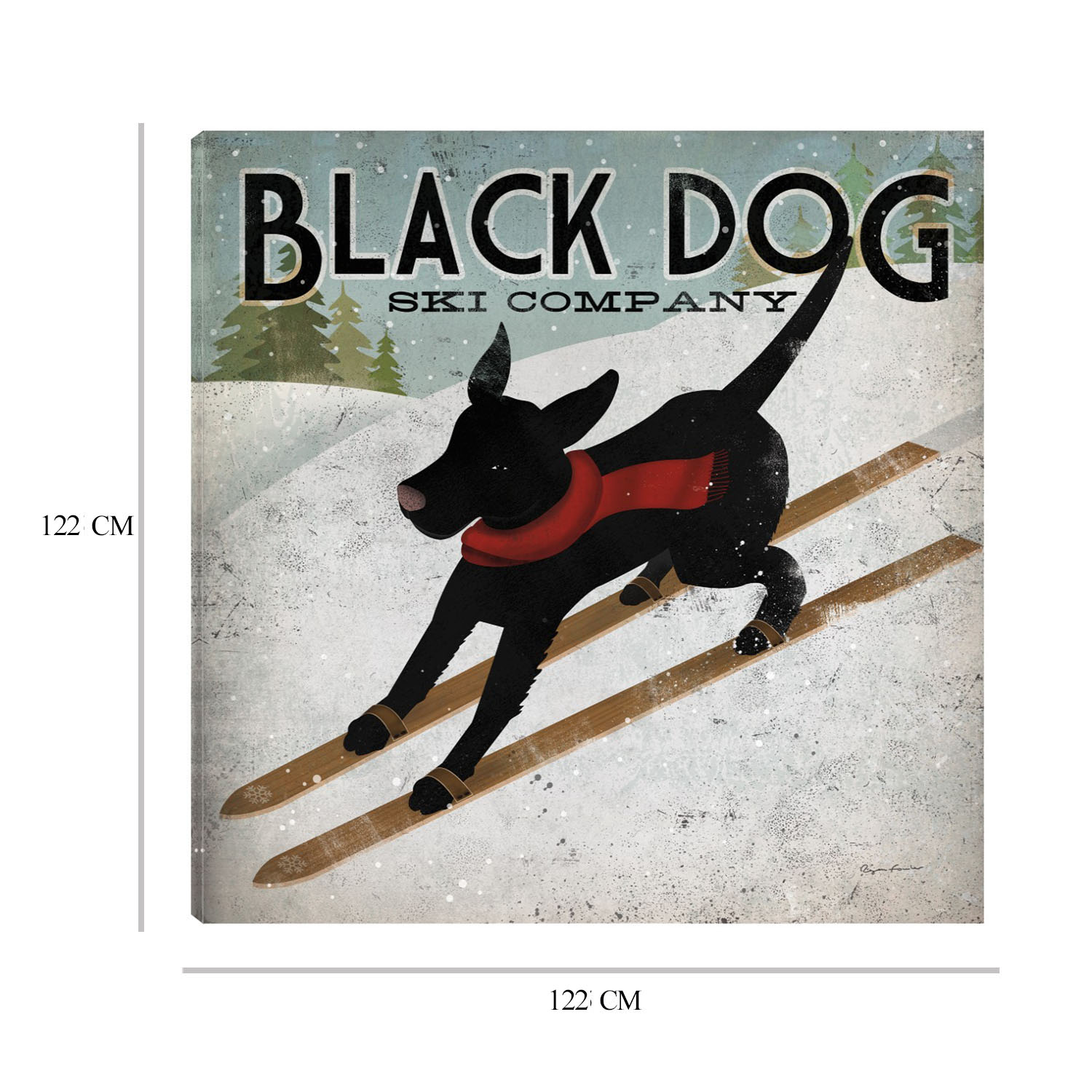 Foto 6 | Cuadro Decorativo Fine Art Tj Perro Negro Esquiando Ryan Fowler Arte Animales Impresión en Lienzo