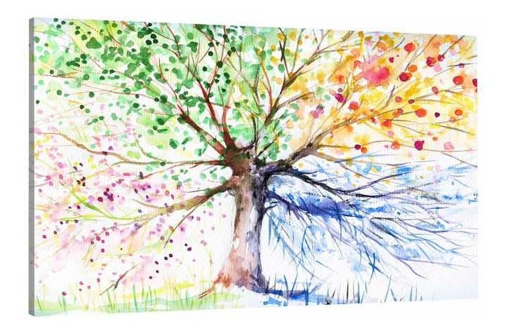 Cuadro Arbol De Colores Acuarela Canvas  4 Estaciones 100x80