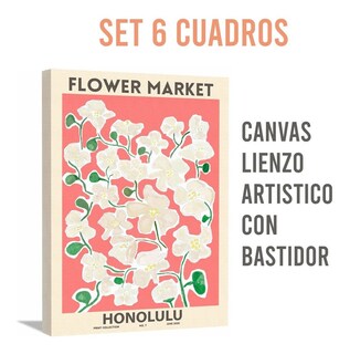 Foto 4 | Cuadros Flower Market Flores Moderno Canvas Set Sala Decor