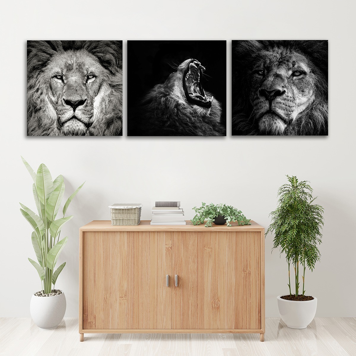 Foto 3 pulgar | Set De 3 Cuadros Decorativos Modernos Leones Blanco Y Negro
