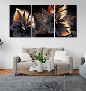 Foto 1 | Set Cuadros Hojas Doradas Canvas Decorativos Modernos Minima