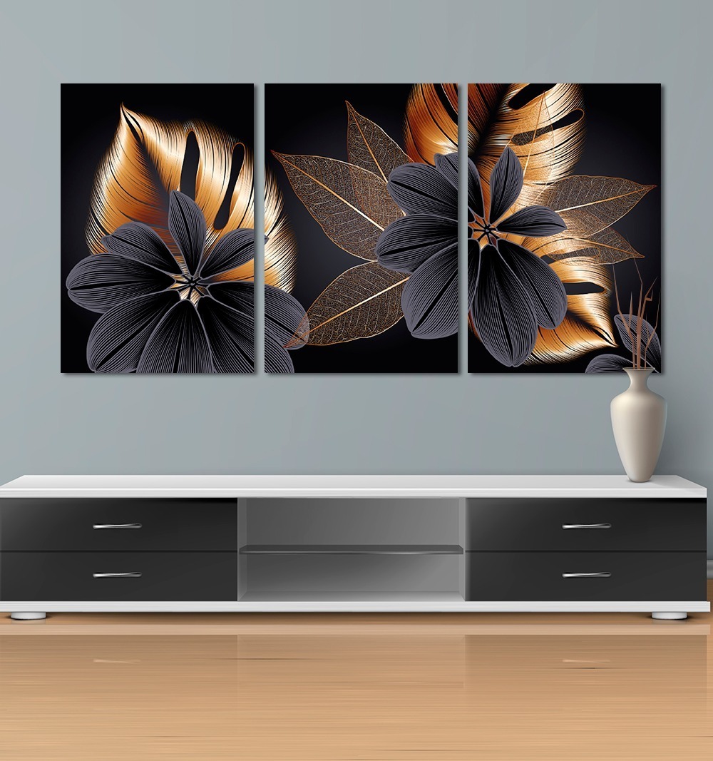 Foto 5 pulgar | Set Cuadros Hojas Doradas Canvas Decorativos Modernos Minima