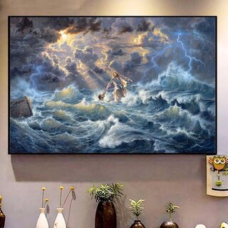 Foto 2 | Cuadro Jesús Salvador Cristo Caminando En Agua Con Marco