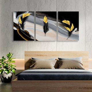 Foto 2 | Cuadros Plumas Elegantes Negro Dorado Canvas Grueso 65x90cm