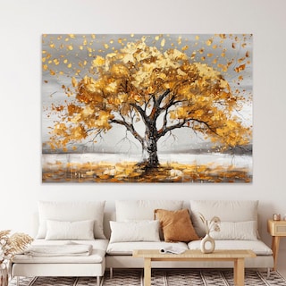 Foto 1 | Cuadro Árbol Dorado Flores Blancas Hd Canvas Grueso 110x70cm