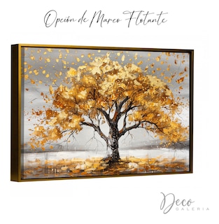 Foto 2 | Cuadro Árbol Dorado Flores Blancas Hd Canvas Grueso 110x70cm