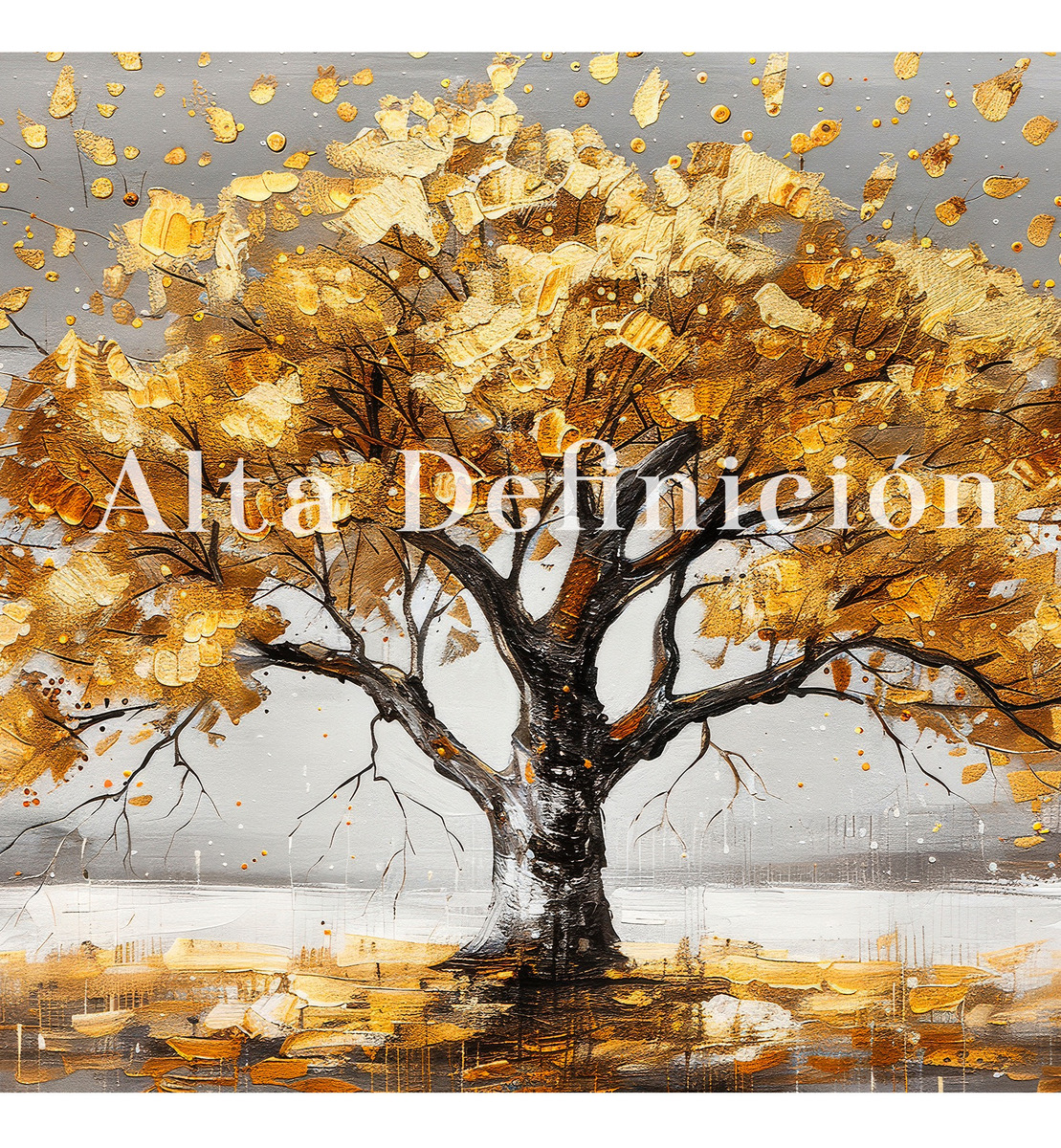 Foto 4 pulgar | Cuadro Árbol Dorado Flores Blancas Hd Canvas Grueso 110x70cm