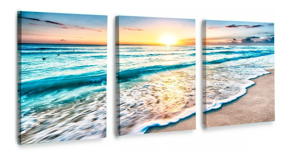Cuadro Canvas Paisaje Moderno Mar Playa Azul Opción Marco Color Multicolor Armazón Bastidor