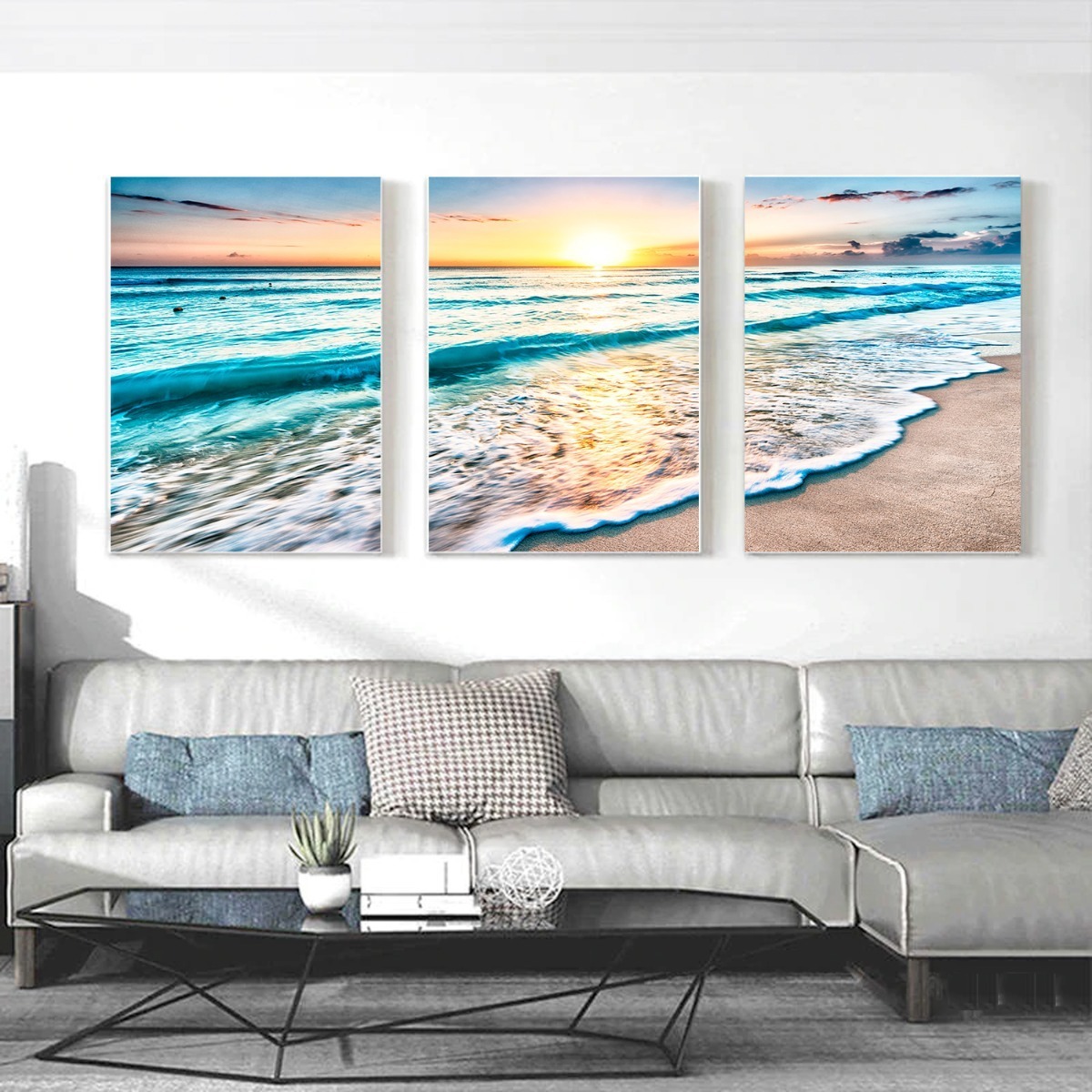 Foto 4 | Cuadro Canvas Paisaje Moderno Mar Playa Azul Opción Marco Color Multicolor Armazón Bastidor