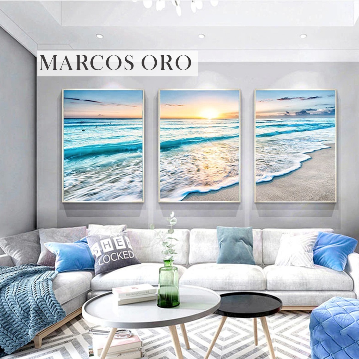 Foto 6 pulgar | Cuadro Canvas Paisaje Moderno Mar Playa Azul Opción Marco Color Multicolor Armazón Bastidor