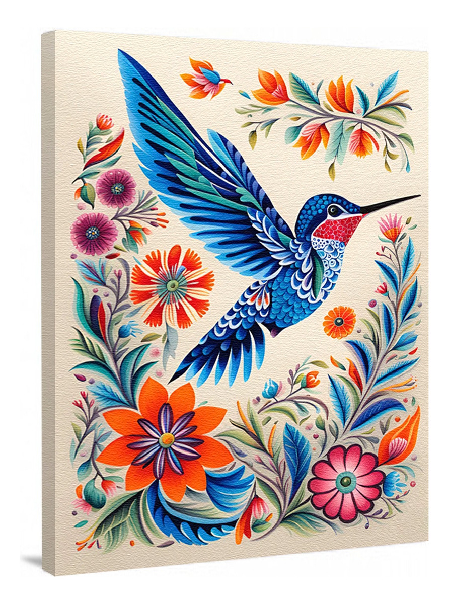 Foto 2 pulgar | Cuadro Colibrí Arte Mexicano Colorido Canvas Con Bastidor Color Colibrí Mexicano