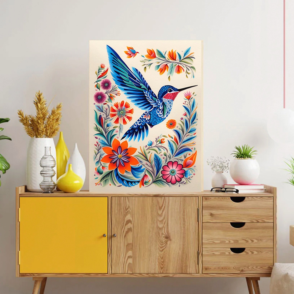 Foto 4 pulgar | Cuadro Colibrí Arte Mexicano Colorido Canvas Con Bastidor Color Colibrí Mexicano