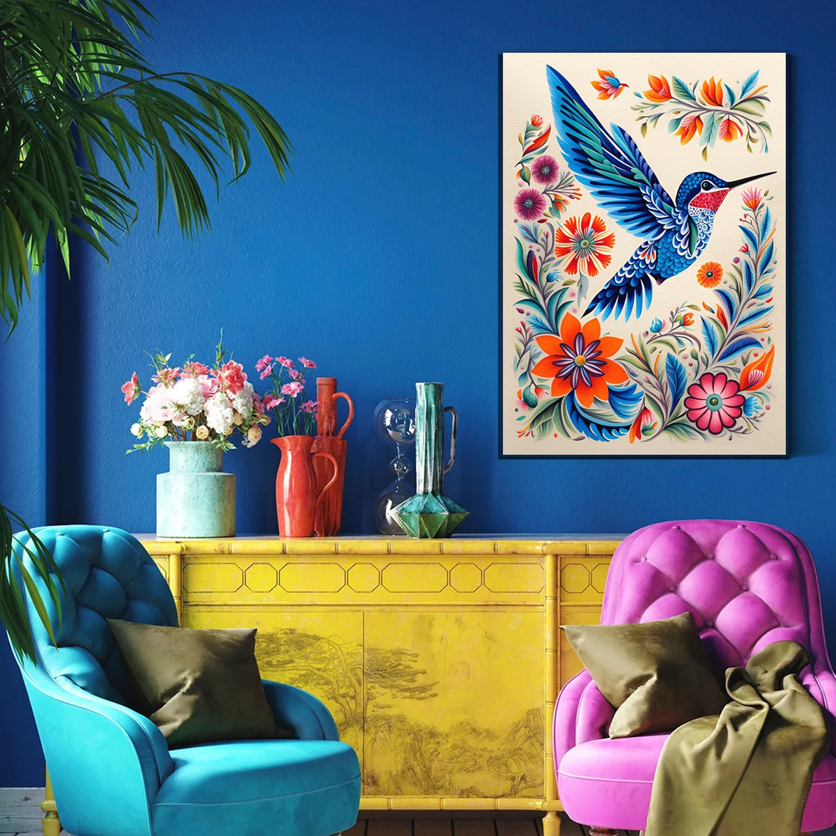 Foto 6 pulgar | Cuadro Colibrí Arte Mexicano Colorido Canvas Con Bastidor Color Colibrí Mexicano