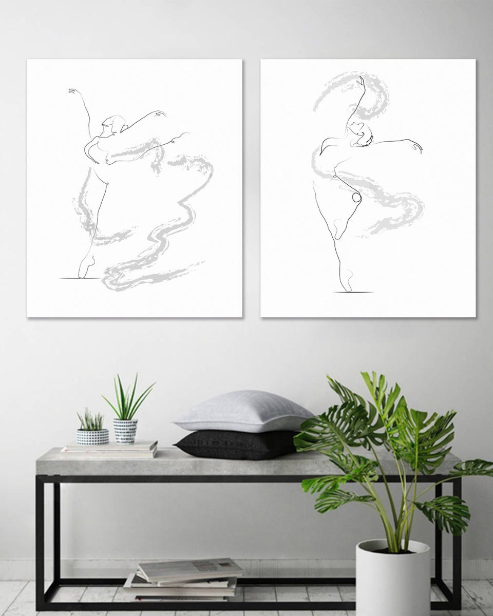 Foto 3 pulgar | 2 Cuadros Bailarinas Ballet Minimalistas En Lienzo Canvas Color Blanco/negro Armazón Bastidor