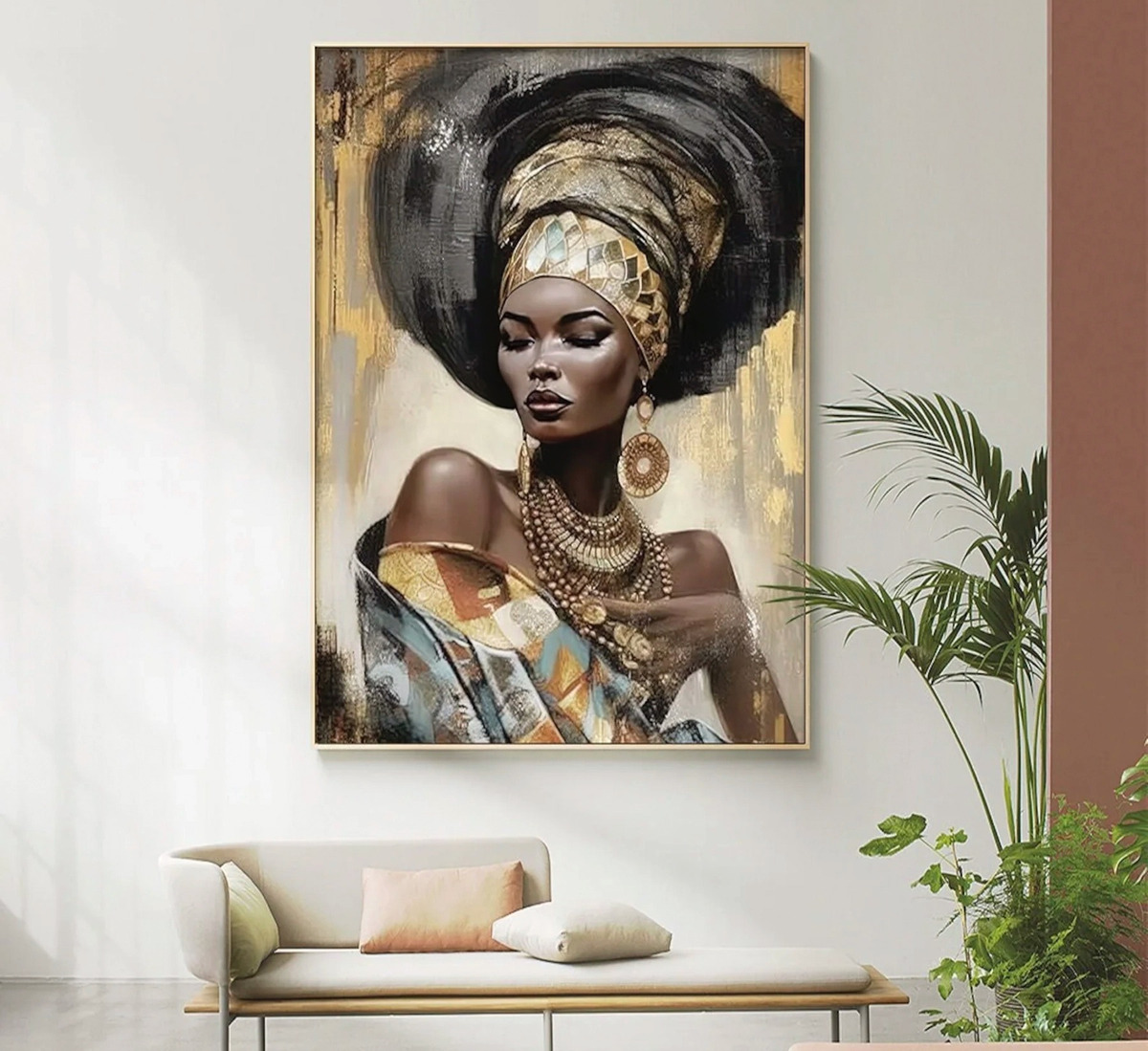 Foto 2 pulgar | Cuadro Mujer Africana Moderno En Canvas Opción De Marco Hd