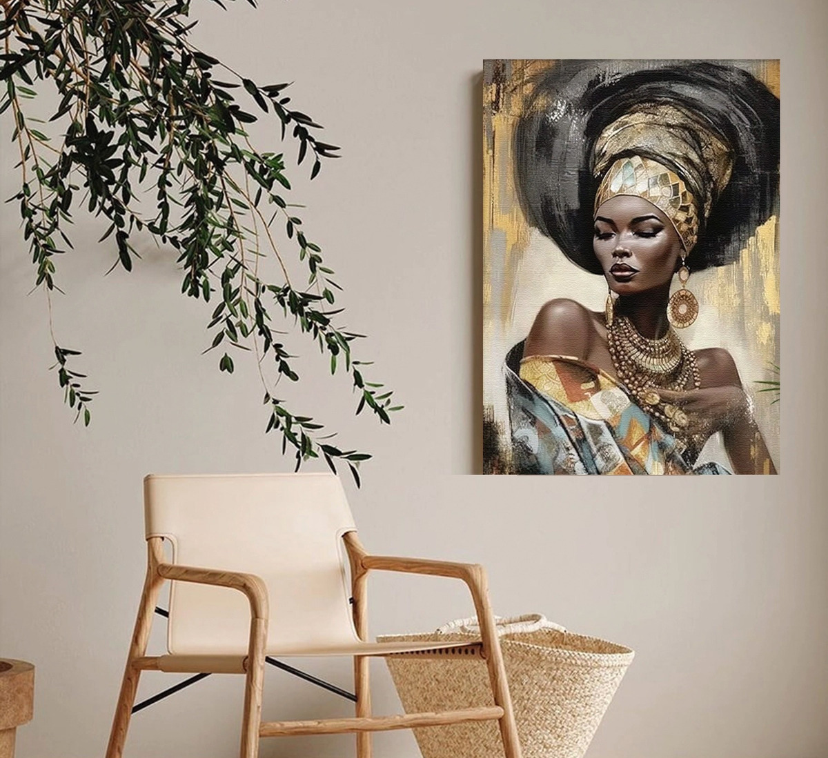 Foto 3 pulgar | Cuadro Mujer Africana Moderno En Canvas Opción De Marco Hd