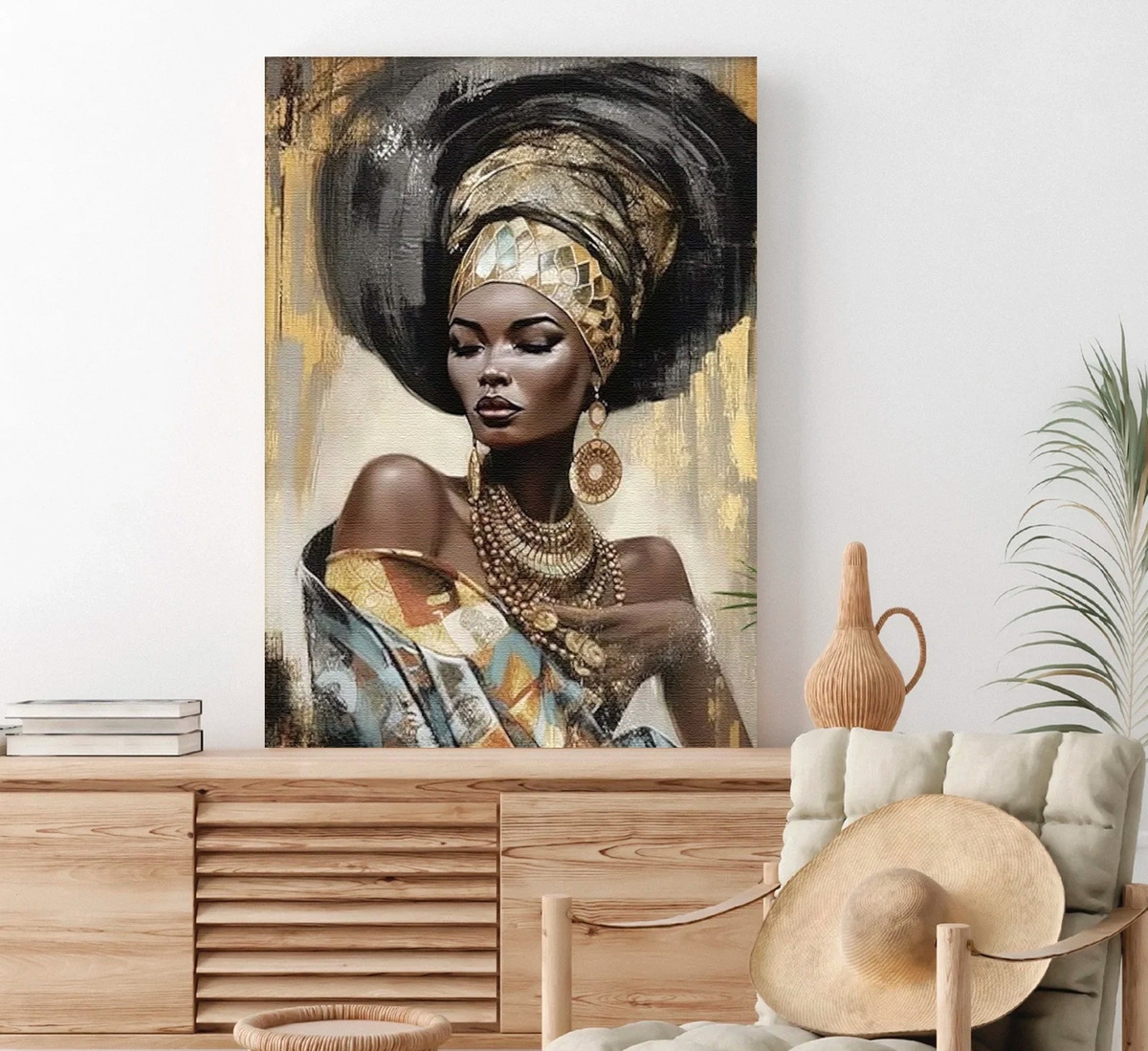 Foto 4 pulgar | Cuadro Mujer Africana Moderno En Canvas Opción De Marco Hd