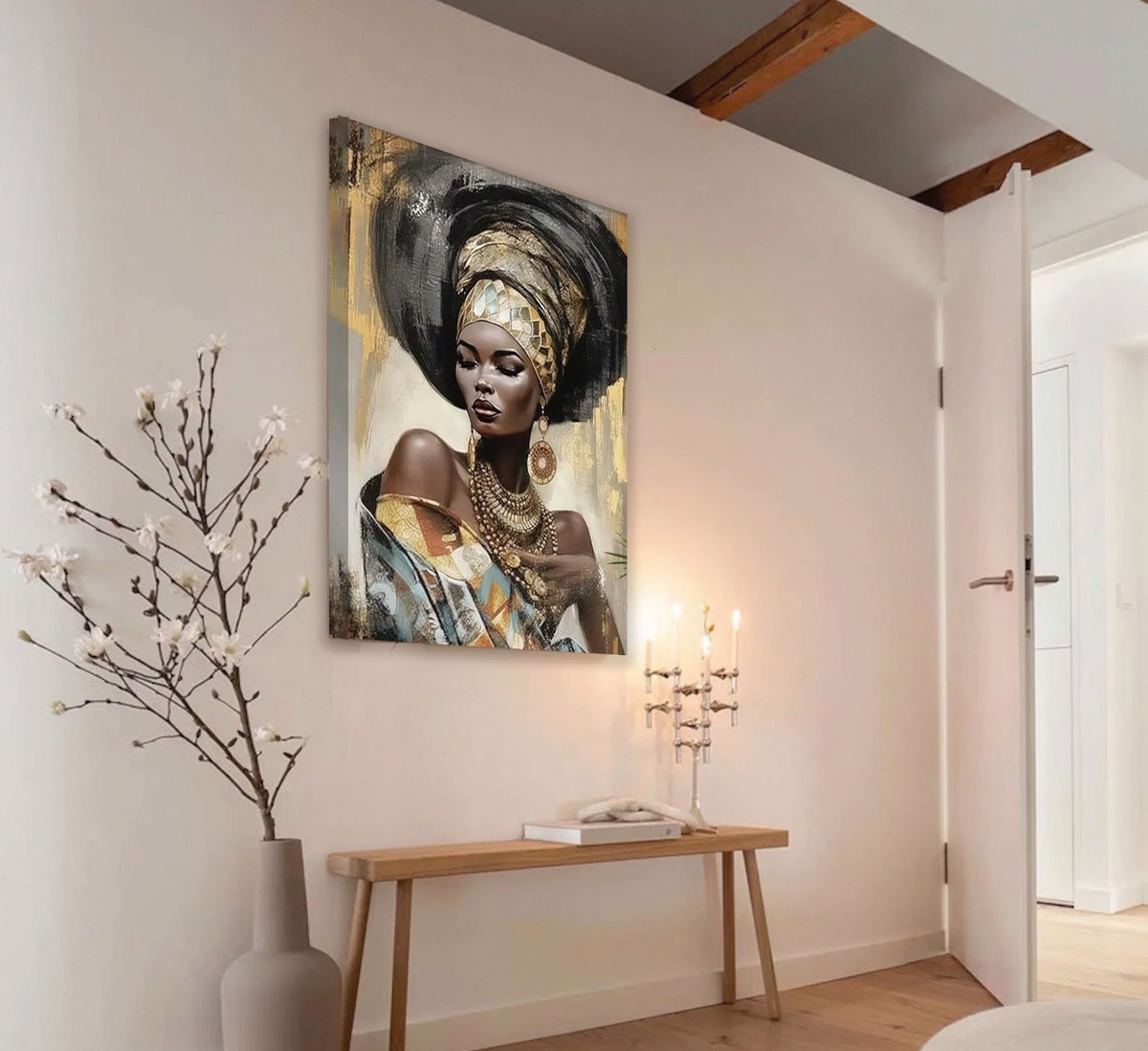 Foto 5 pulgar | Cuadro Mujer Africana Moderno En Canvas Opción De Marco Hd