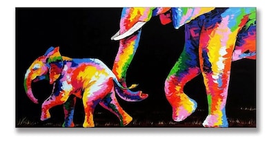 Foto 1 | Cuadro Elefantes En Lienzo Canvas Colores Moderno Tipo Oleo