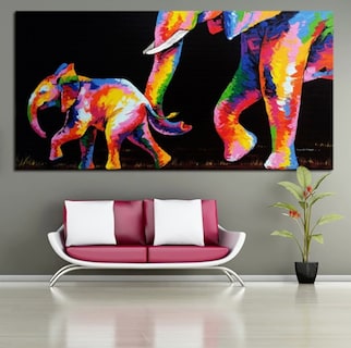 Foto 5 | Cuadro Elefantes En Lienzo Canvas Colores Moderno Tipo Oleo