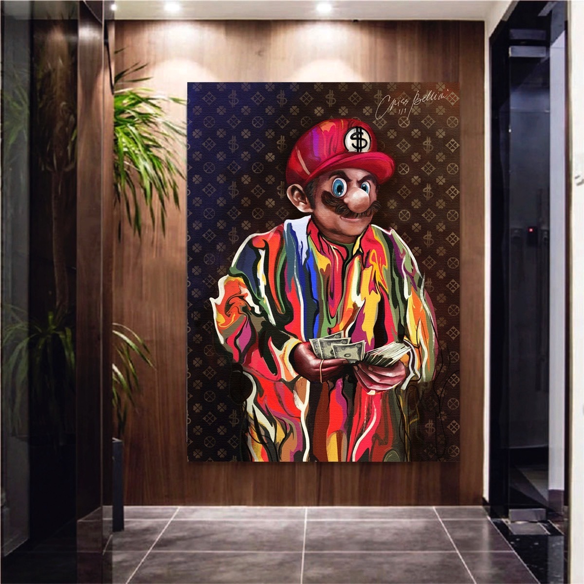Foto 2 pulgar | Cuadro Mario Bros Money Graffiti Canvas Premium Pop 140x100